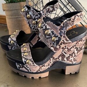 Jessica Simpson Snake Print Sandals with Gold Studs